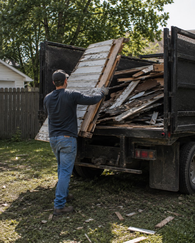 crew hauling shed demolition debris in Rockford IL